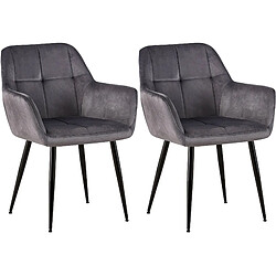 Decoshop26 Lot de 2 chaises de salle à manger design retro coutures décoratives en carrées assise en velours gris 10_0001534 