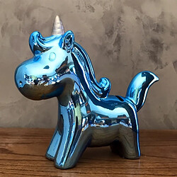 Totalcadeau Tirelire céramique licorne chromé bleu