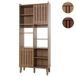 Mendler Bibliothèque HWC-M48, bibliothèque haute, porte coulissante 8 compartiments de rangement Mango massif MDF 178x75x35cm ~ naturel