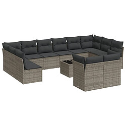 Maison Chic Salon de jardin avec coussins 13 pcs | Ensemble de Table et chaises | Mobilier d'Extérieur gris résine tressée -GKD66264