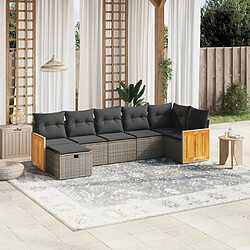 vidaXL Salon de jardin avec coussins 7 pcs gris résine tressée