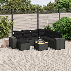 Maison Chic Ensemble Tables et chaises d'extérieur 8 pcs avec coussins,Salon de jardin noir résine tressée -GKD662287