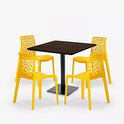 Avis Grand Soleil Ensemble Table Bois Métal Horeca 90x90cm 4 Chaises Design Empilables Dustin Restaurant Bar - Jaune