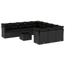 vidaXL Salon de jardin 12 pcs avec coussins noir résine tressée