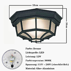 BESTA Plafonnier extérieur LED 12 W, applique murale extérieure avec détecteur de mouvement, métal classique/verre, noir, lumière extérieure, plafonnier, lampe extérieure, lumière blanche