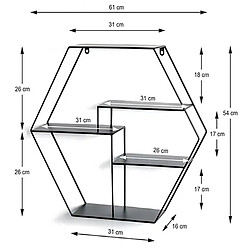 Acheter Pegane Etagère murale en métal laqué noir - Longueur 61 x Hauteur 54 x Profondeur 16 cm