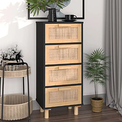 Maison Chic Buffet,Meuble de Rangement,commode pour salon,Cuisine Noir 40x30x90 cm Bois de pin massif et rotin naturel -MN91147