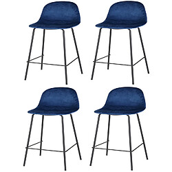 Toilinux Lot de 4 Tabourets de bar design velours Ima - Bleu Toilinux - Lot de 4 Tabourets de bar design velours Ima - Bleu - Design