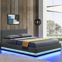 Acheter Meubler Design Lit Led Avec Coffre De Rangement Ava - Gris - 180x200