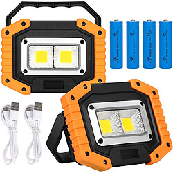 BESTA 2 Projecteur de Chantier LED, USB Rechargeable Lampe de Travail 30W 2000LM - Luminaire extérieur avec 4 * 18650 Batteries, IP65 Imperméable Lumière pour Randonnée, Camping