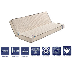 Provence Literie Matelas Ferme Pour tous Clic Clac 120x190 x 15 cm + Latex Naturel sur Face Hiver - Dim Assise 60 cm - 5 zones de Confort - Face été et Ame Poli Lattex Haute Résilience - Hypoallergénique 