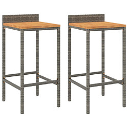 vidaXL Tabourets de bar lot de 2 gris résine tressée et bois d'acacia