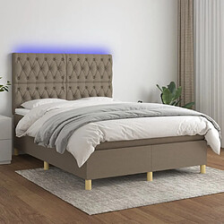 vidaXL Sommier à lattes de lit et matelas et LED Taupe 140x200cm Tissu