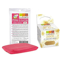 Scrapcooking Pâte à sucre fuschia 100 g + paillettes dorées