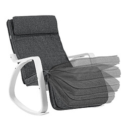 Helloshop26 Fauteuil à bascule en bois de bouleau chaise berçante avec repose-pieds réglable en 5 angles imitation lin capacité de charge 150 kg salon gris foncé 12_0002780