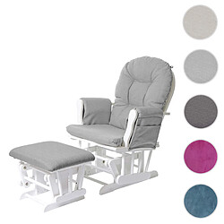 Mendler Fauteuil relax HWC-C76 fauteuil à bascule, rocking-chair, tissu ~ gris clair, monture blanche 