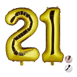 Relaxdays Ballon Chiffre Numéro 21 Gonflable Anniversaire Décoration Géant Mariage Fête Hélium 85-100 cm, Dore 