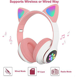 Chrono Chronus Casque - Casque d'oreille de Chat Pliable Bluetooth LED Clignotante Allumer sans Fil Casque d'écoute ( Rose)