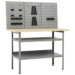 Helloshop26 Etabli 120 cm avec 3 panneaux muraux atelier table de travail gris noir 02_0003656