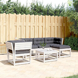 vidaXL Salon de jardin 5 pcs avec coussins blanc bois massif de pin