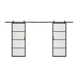 Avis Vente-Unique Porte coulissante double avec système en applique - aluminium et verre trempé dépoli - 2 x H205 x L93 cm - SINCA II