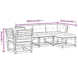 vidaXL Salon de jardin 5 pcs avec coussins blanc bois massif de pin pas cher