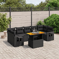 vidaXL Salon de jardin 8 pcs avec coussins noir résine tressée