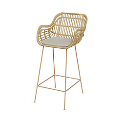 Rendez Vous Deco Chaise de bar en rotin Chiloe et pieds en métal beige 71 cm 