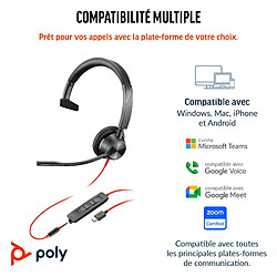 POLY Blackwire 3315 Monaural USB-C Headset +3.5mm Plug +USB-C/A Adapter