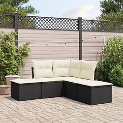 vidaXL Salon de jardin 5 pcs avec coussins noir résine tressée 