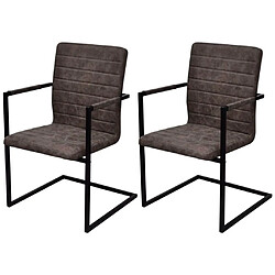 Decoshop26 Lot de 2 chaises de salle à manger cuisine cantilever design élégant synthétique marron CDS020353