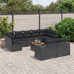 Maison Chic Salon de jardin 10 pcs avec coussins, Ensemble Tables et chaises d'extérieur noir résine tressée -GKD326587