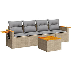 vidaXL Salon de jardin avec coussins 5 pcs beige résine tressée