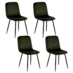 Toilinux Lot de 4 chaises Kate en velours et métal - Vert