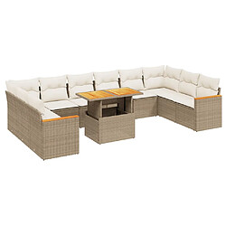 vidaXL Salon de jardin 11 pcs avec coussins beige résine tressée