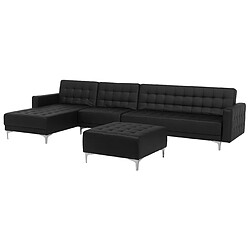 Beliani Canapé angle gauche convertible cuir PU noir 5 places avec pouf ABERDEEN pas cher