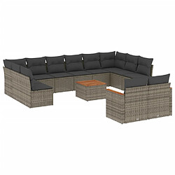 vidaXL Salon de jardin avec coussins 13 pcs gris résine tressée