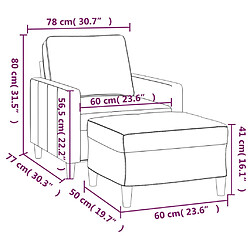 vidaXL Fauteuil avec repose-pied Gris clair 60 cm Velours pas cher