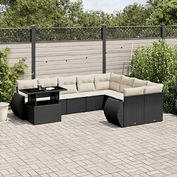 vidaXL Salon de jardin 10 pcs avec coussins noir résine tressée 