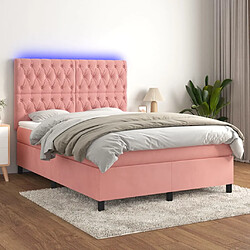 vidaXL Sommier à lattes de lit matelas et LED Rose 140x200 cm Velours 