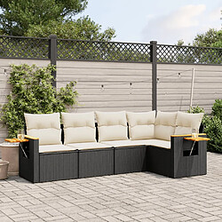 vidaXL Salon de jardin 5 pcs avec coussins noir résine tressée 