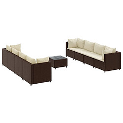 vidaXL Salon de jardin avec coussins 9 pcs marron résine tressée