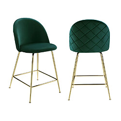 Vente-Unique Lot de 2 tabourets de bar en velours et métal doré - Vert - MELBOURNE