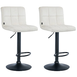 Decoshop26 Lot de 2 tabourets de bar en velours crème avec coutures décoratives pied en trompette métal noir 10_0004395