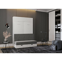 Acheter Inside 75 Armoire lit escamotable DYNAMO SOFA canapé tiroirs blanc mat et microfibre gris couchage 160*200