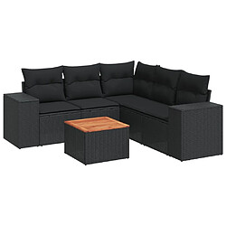 vidaXL Salon de jardin 6 pcs avec coussins noir résine tressée