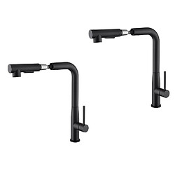 2PCS AURALUM MAX Robinet Cuisine, Mitigeur d'Évier Inox avec Douchette Extractible,2 Modes Jets Eau Froide/Chaude Rotatif à 360° ,Bec en Forme L,Noir 