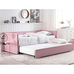 Beliani Lit gigogne en velours côtelé rose 90 x 200 cm MIMIZAN