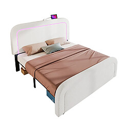 Sweiko Lit adulte 160x200 cm tête de lit réglable en hauteur Lit avec USB Type C éclairage LED avec matelas blanc