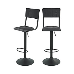 Rendez Vous Deco Chaise de bar Clem en bois noir réglable 60/80 cm (lot de 2) 